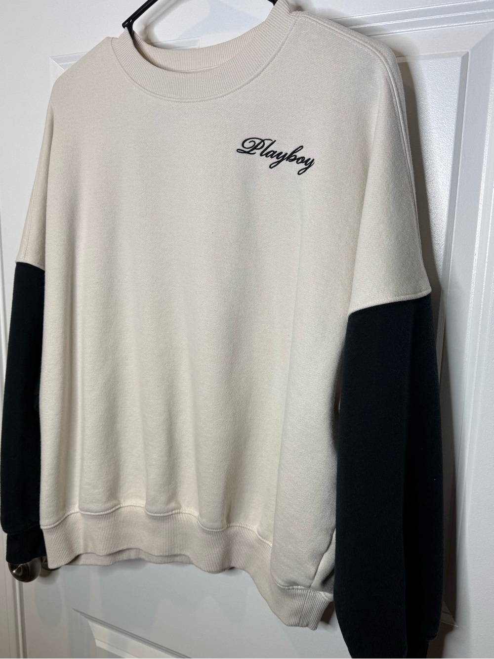 PLAYBOY Cream and Black Logo Pullover Sweatshirt - Picture 3 of 6